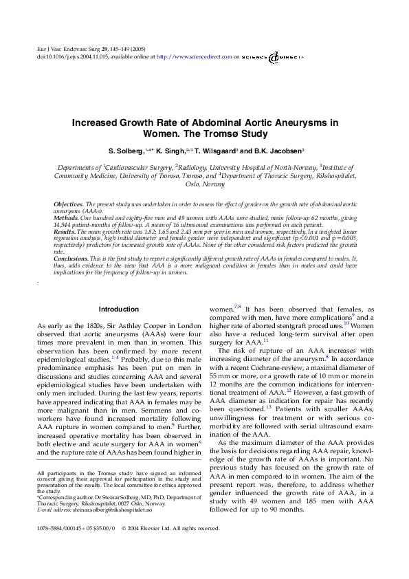 (PDF) Increased Growth Rate of Abdominal Aortic Aneurysms in Women. The ...
