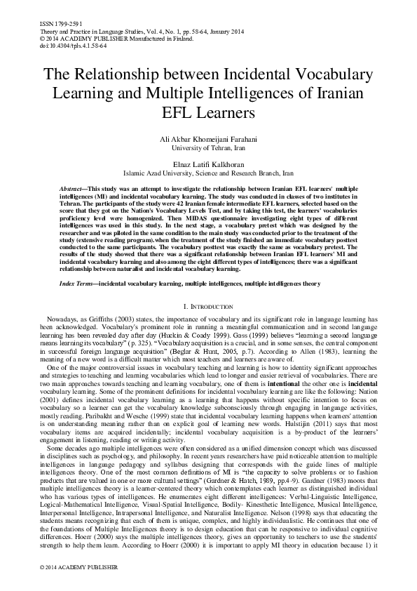 (PDF) The Relationship between Incidental Vocabulary Learning and ...