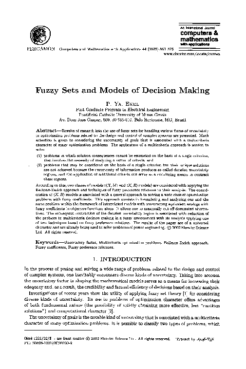 (PDF) Fuzzy sets and models of decision making