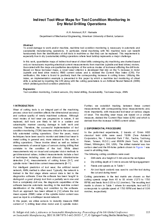 (PDF) Indirect Tool-Wear Maps for Tool Condition Monitoring in Dry ...