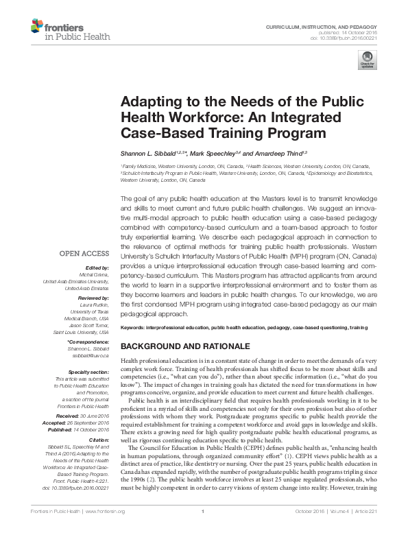 (PDF) Adapting to the Needs of the Public Health Workforce: An ...