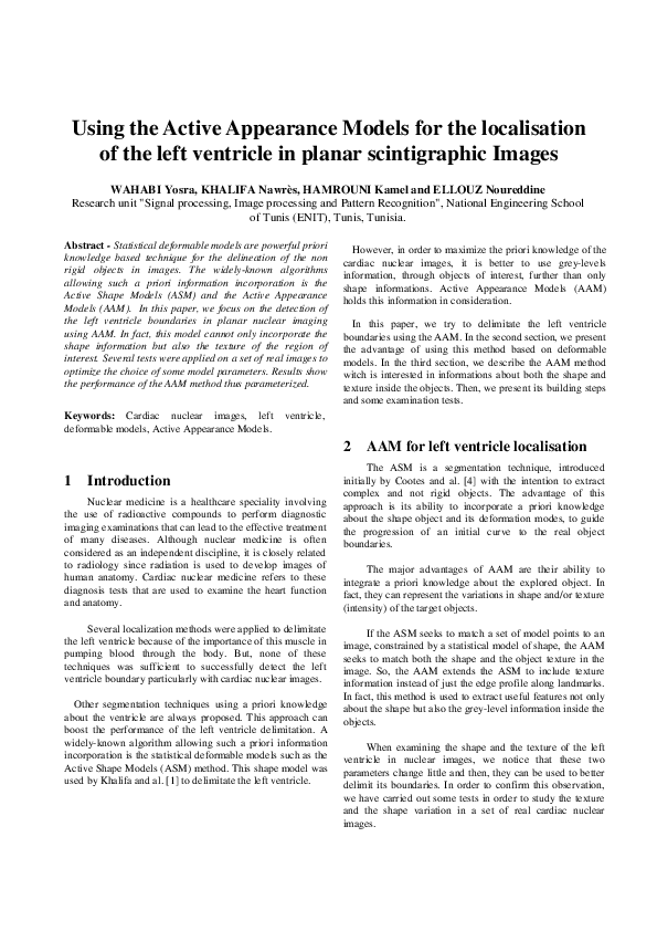 (PDF) Using the Active Appearance Models for the Localisation of the ...