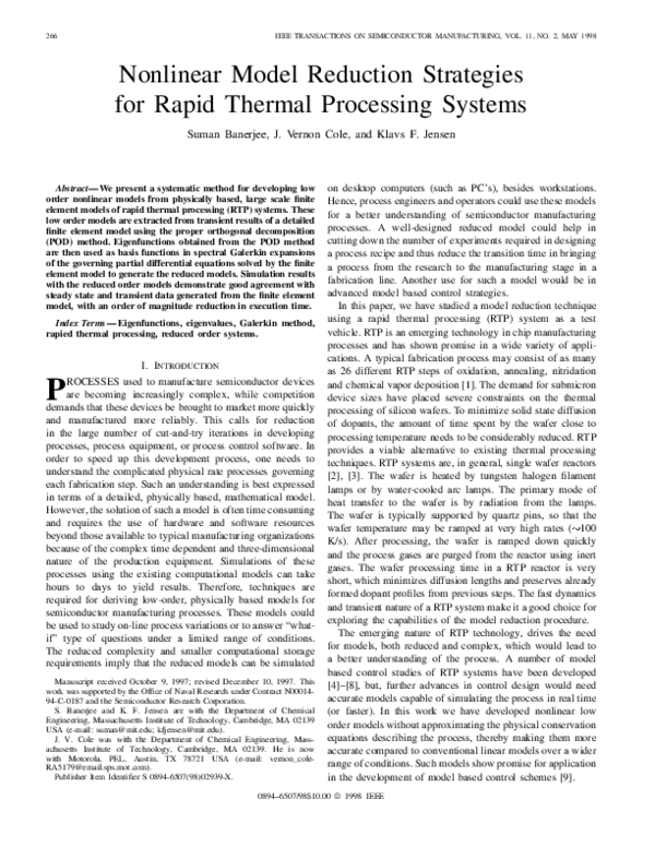 (PDF) Nonlinear model reduction strategies for rapid thermal processing ...