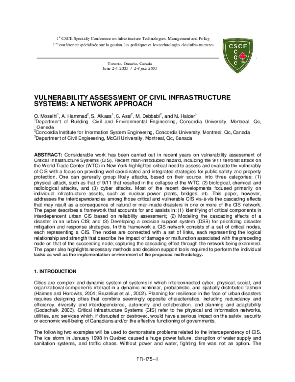(PDF) Vulnerability assessment of civil infrastructure systems: A ...