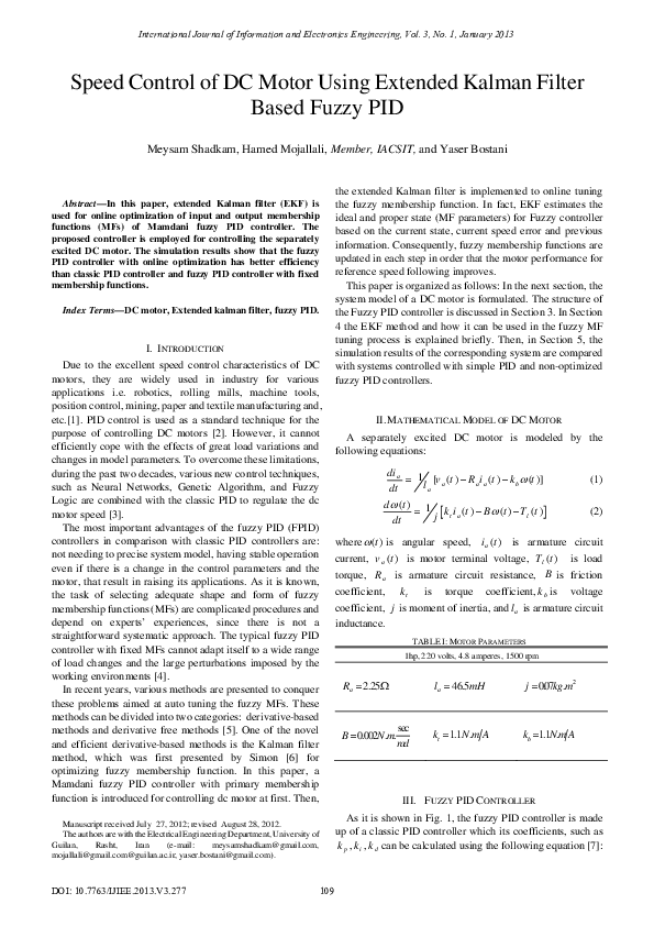 (PDF) Speed Control of DC Motor Using Extended Kalman Filter Based ...