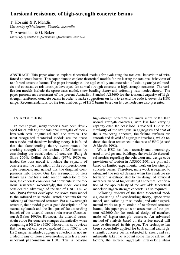 (PDF) Torsional resistance of high-strength concrete beams