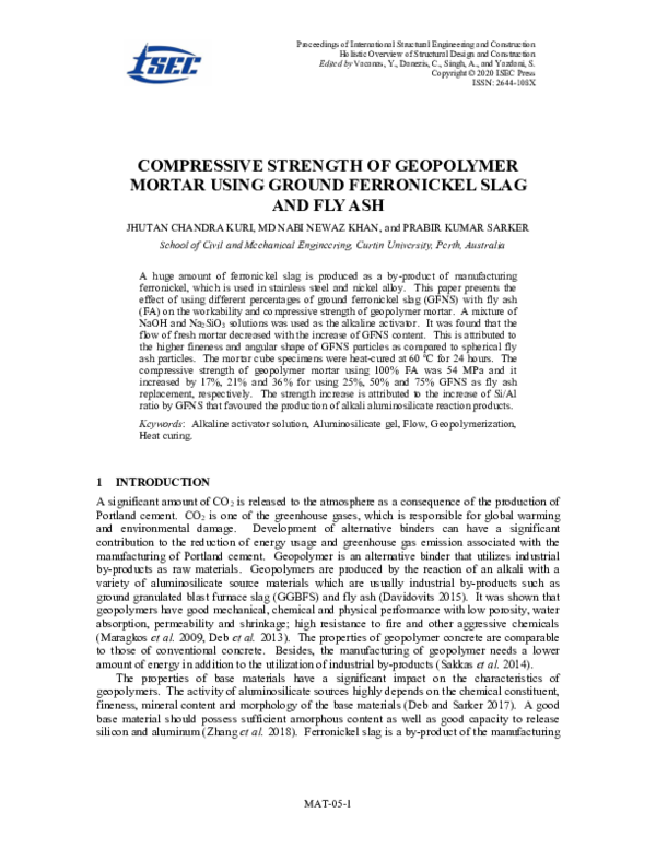 (PDF) Compressive Strength of Geopolymer Mortar Using Ground ...