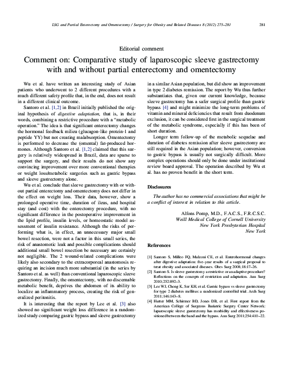 (PDF) Comment on: Comparative study of laparoscopic sleeve gastrectomy ...