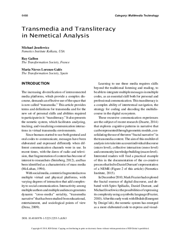 (PDF) Transmedia and Transliteracy in Nemetical Analysis