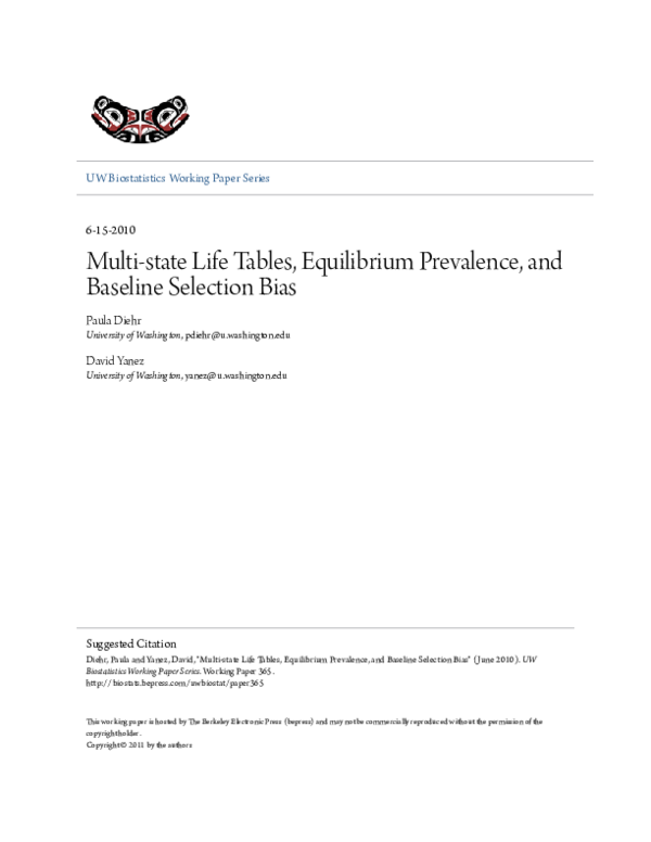 (PDF) Multi-state Life Tables, Equilibrium Prevalence, and Baseline ...