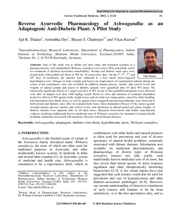 (PDF) Reverse Ayurvedic pharmacology of Ashwagandha as an adaptogenic ...