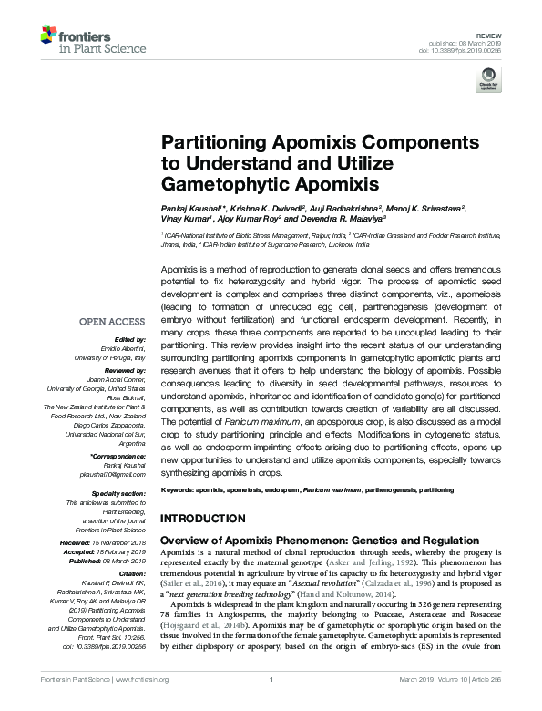 (PDF) Partitioning Apomixis Components to Understand and Utilize ...