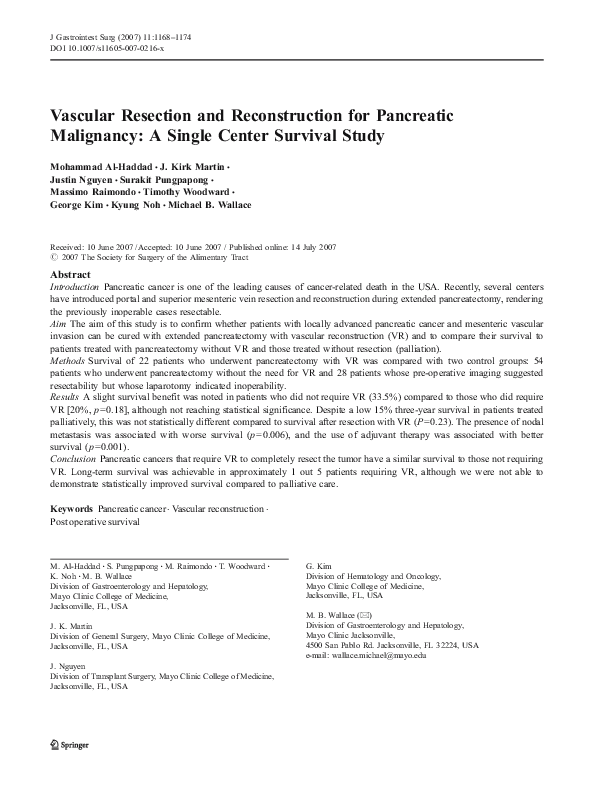 (PDF) Vascular Resection and Reconstruction for Pancreatic Malignancy ...