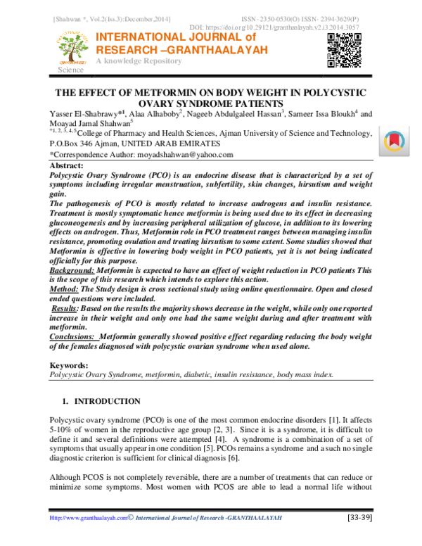 (PDF) The Effect of Metformin on Body Weight in Polycystic Ovary ...