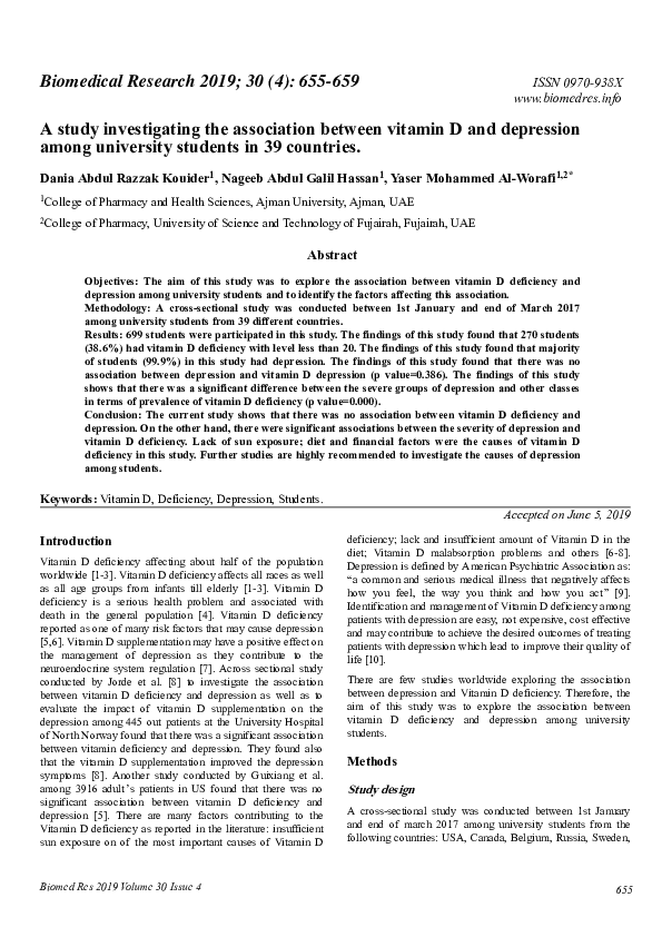 (PDF) A study investigating the association between vitamin D and ...