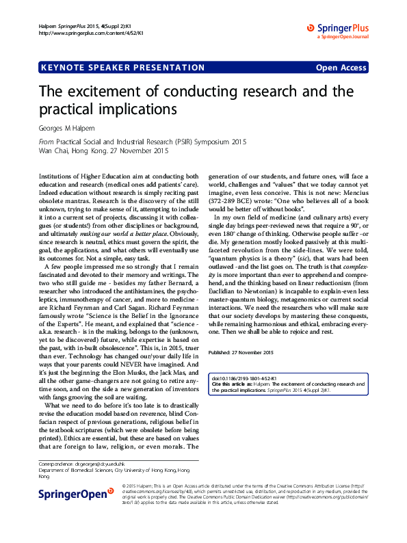 (PDF) The excitement of conducting research and the practical