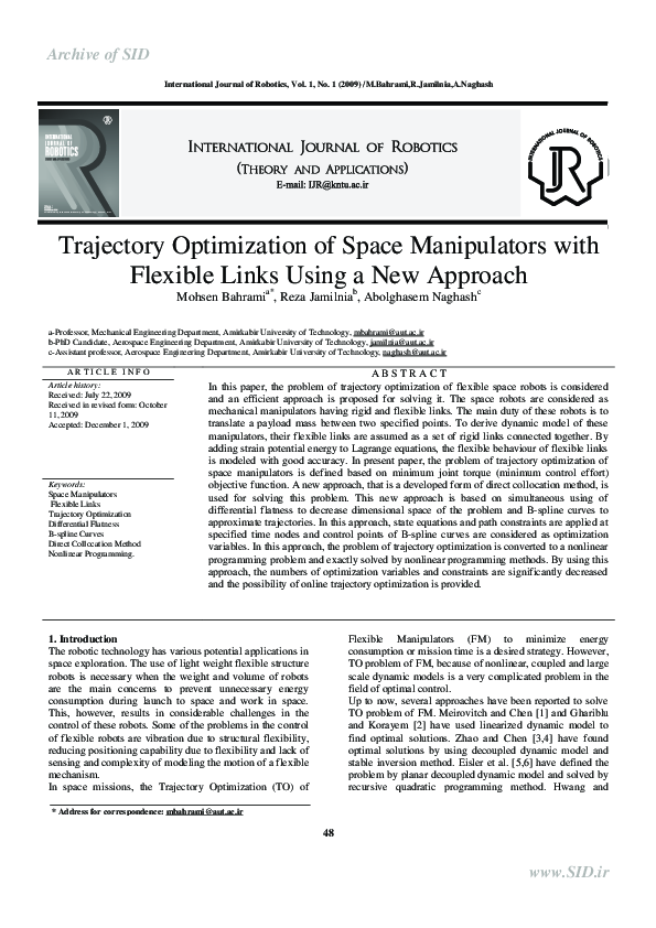 (PDF) Trajectory Optimization of Space Manipulators with Flexible Links ...