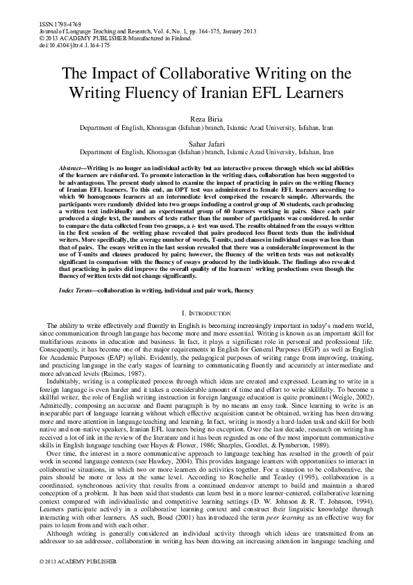 (PDF) The Impact of Collaborative Writing on the Writing Fluency of ...