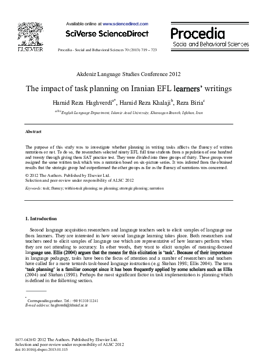 (PDF) The Impact of Task Planning on Iranian EFL Learners’ Writings