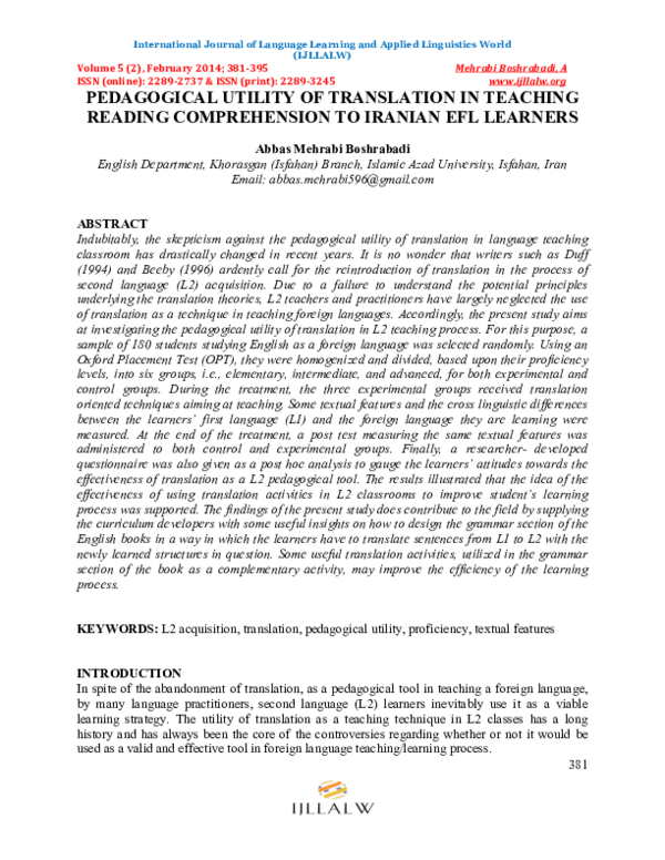 (PDF) The Pedagogical Utility of Translation in Foreign Language Teaching