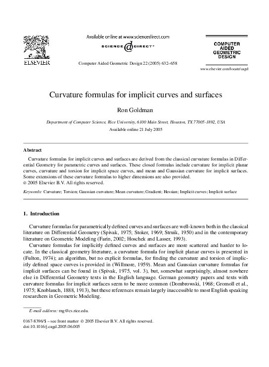 (PDF) Curvature formulas for implicit curves and surfaces