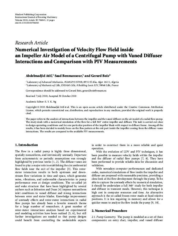 (PDF) Numerical Investigation of Velocity Flow Field inside an Impeller ...