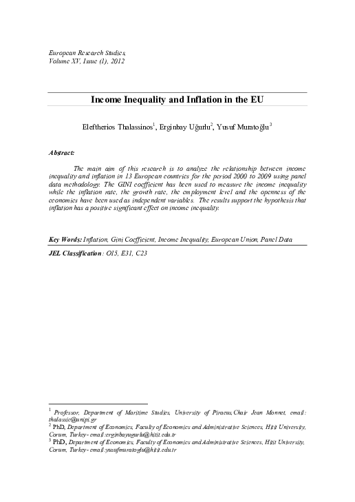 (PDF) Income Inequality and Inflation in the EU