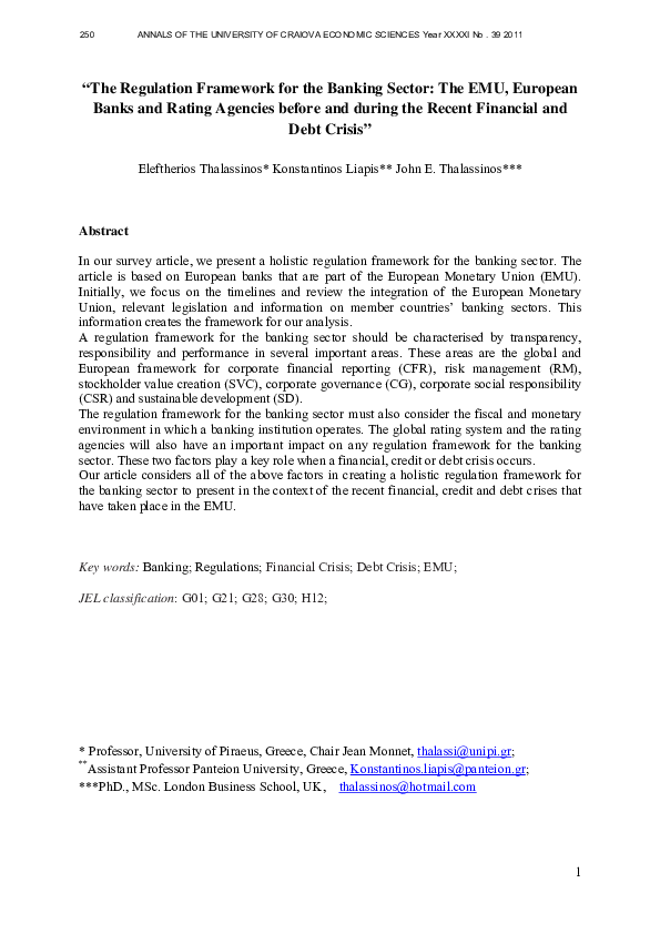 (PDF) The regulation framework for the banking sector: The EMU ...