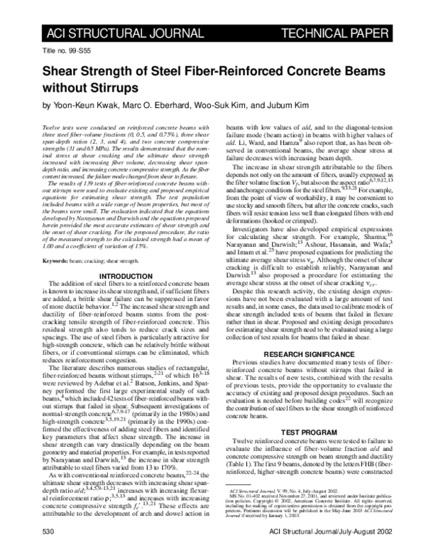 (PDF) Shear strength of Steel Fiber Reinforced Concrete (SFRC) slender ...