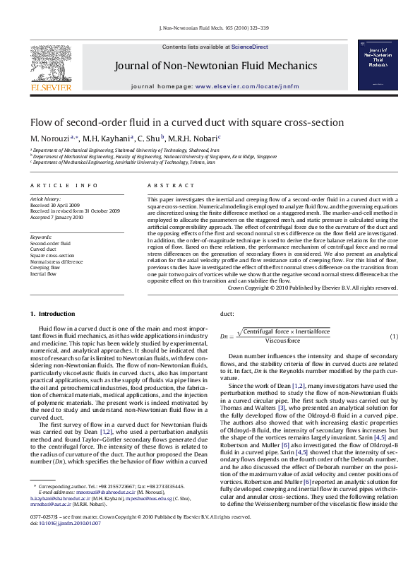 (PDF) Flow of second-order fluid in a curved duct with square cross-section