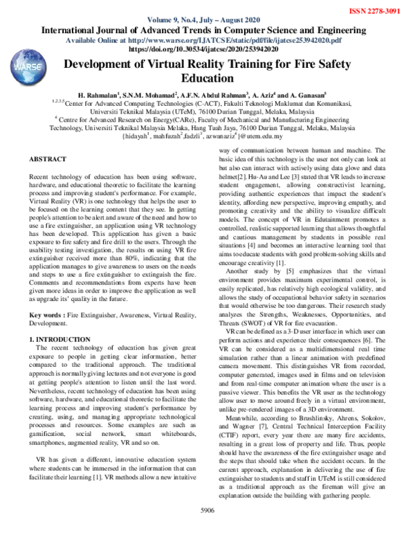 (PDF) Development of Virtual Reality Training for Fire Safety
