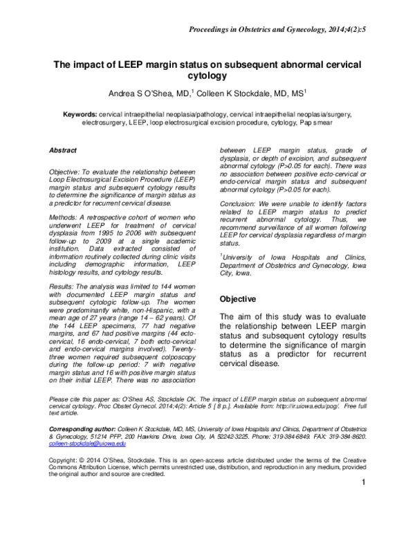 (PDF) The impact of LEEP margin status on subsequent abnormal cervical ...