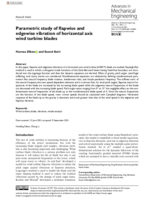(PDF) Parametric study of flapwise and edgewise vibration of horizontal ...