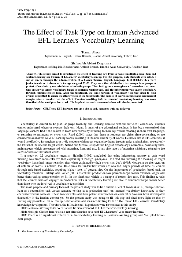 (PDF) The Effect of Task Type on Iranian Advanced EFL Learners ...