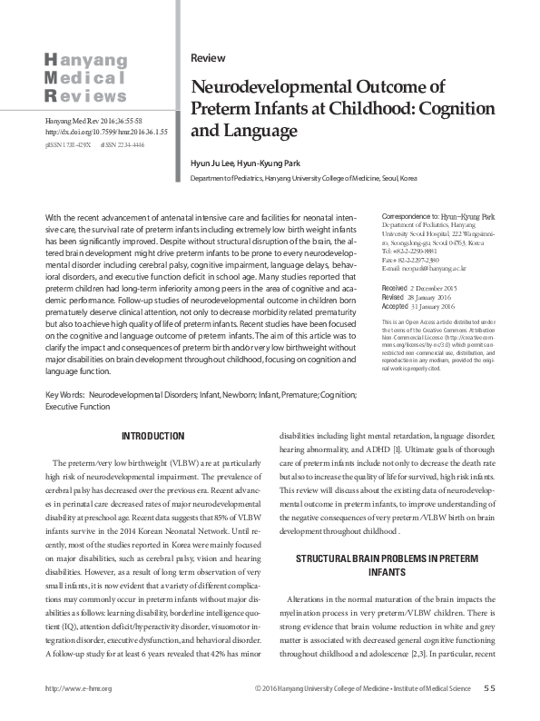 (PDF) Neurodevelopmental outcome of preterm infants with ...