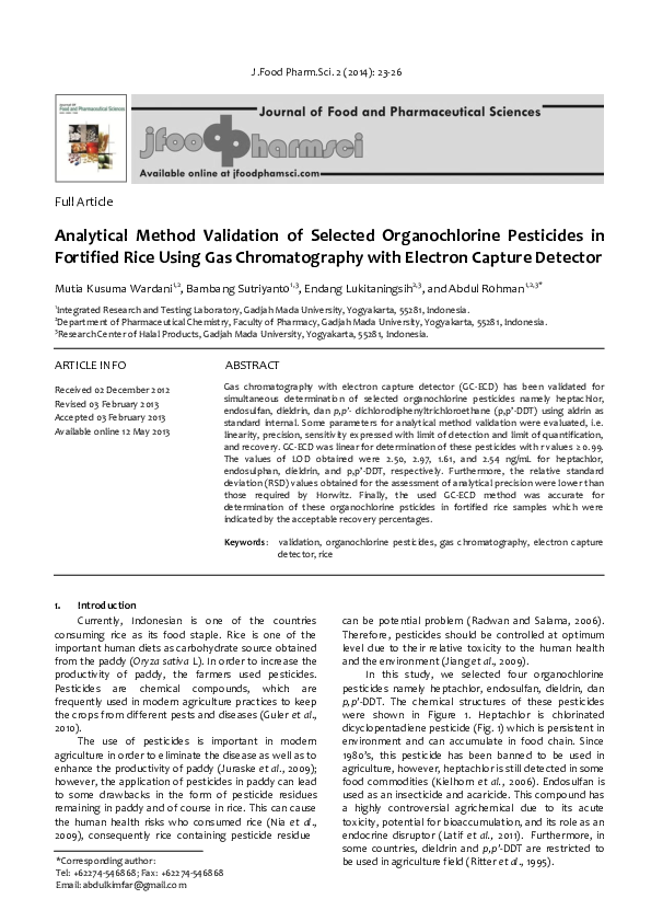 (PDF) Analytical Method Validation of Selected Organochlorine ...