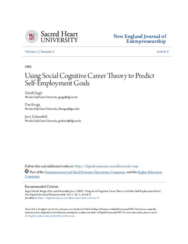 (PDF) Using Social Cognitive Career Theory to Predict Self-Employment Goals