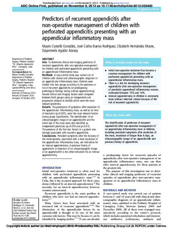 (PDF) The ectopic appendicolith from perforated appendicitis as a cause ...