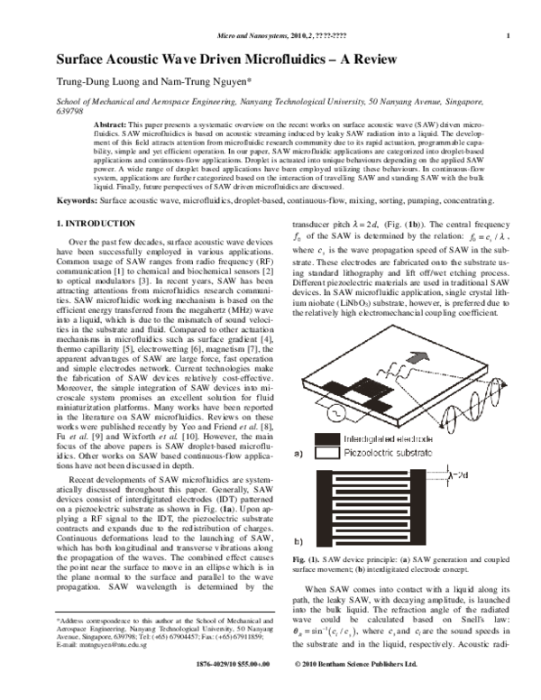 (PDF) Surface acoustic wave driven microfluidics - A review