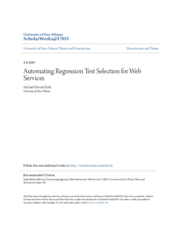 (PDF) Automating regression test selection for Web services