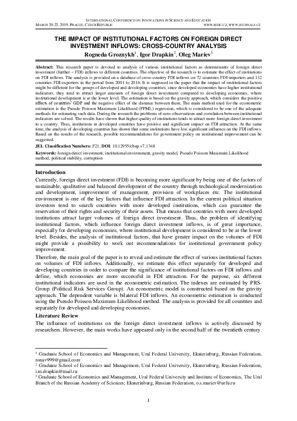 (PDF) Impact of Institutional Factors on Foreign Direct Investment ...