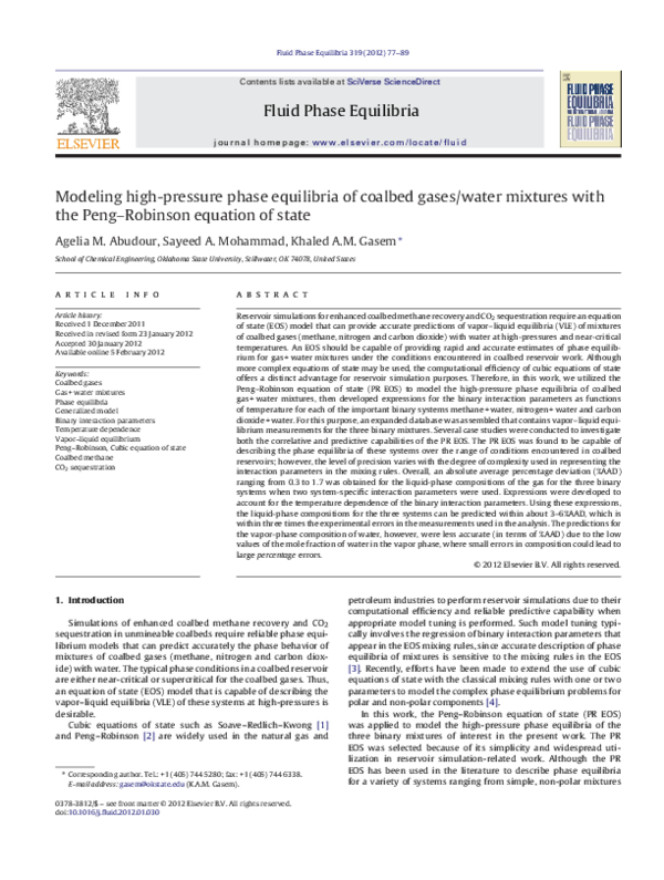 (PDF) Modeling high-pressure phase equilibria of coalbed gases/water ...