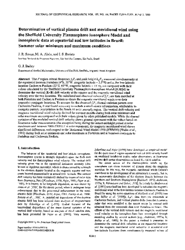 (PDF) Determination of vertical plasma drift and meridional wind using ...