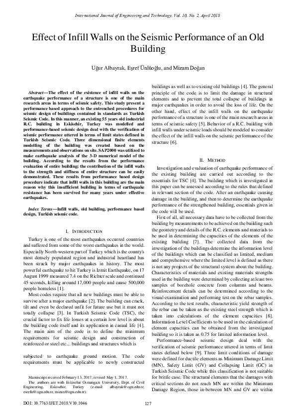 (PDF) Effect of Infill Walls on the Seismic Performance of an Old Building
