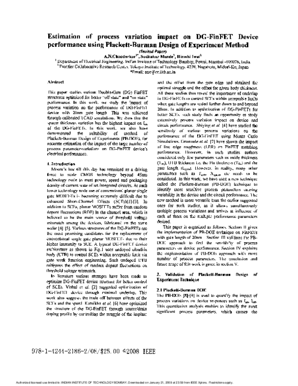 (PDF) Estimation of process variation impact on DG-FinFET device ...