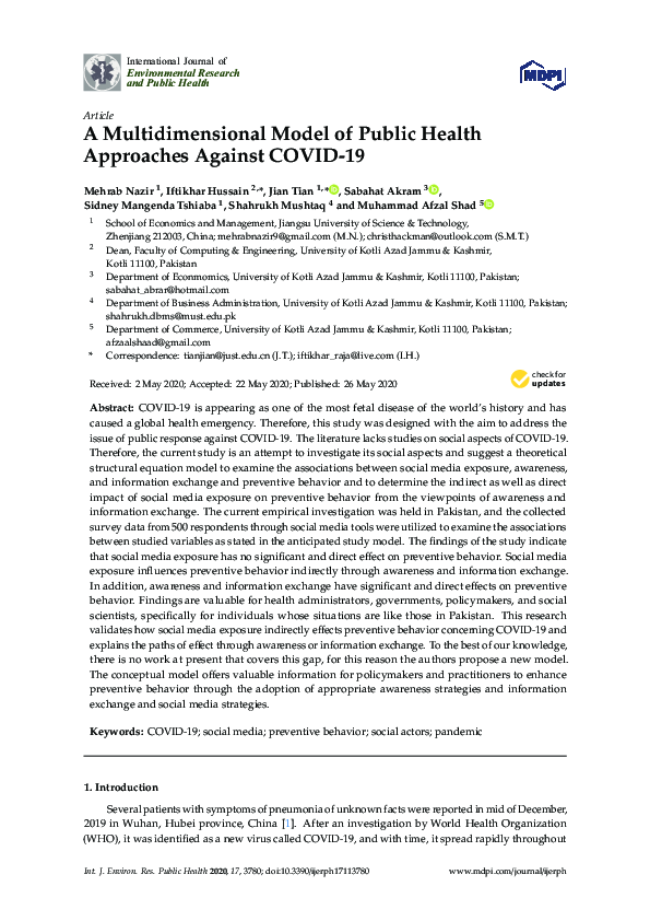 (PDF) A Multidimensional Model of Public Health Approaches Against COVID-19