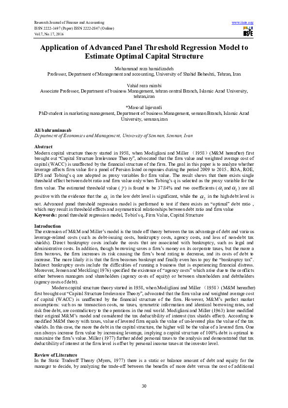 (PDF) Application of Advanced Panel Threshold Regression Model to ...