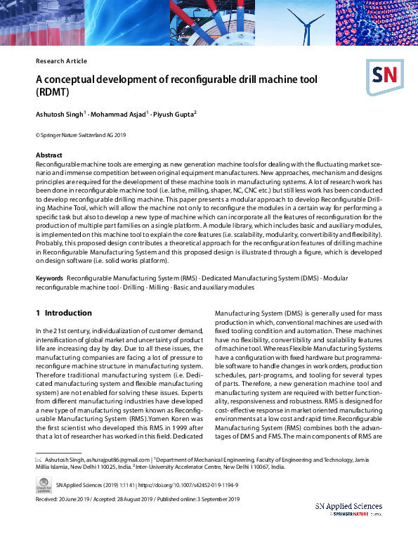 (PDF) A conceptual development of reconfigurable drill machine tool (RDMT)
