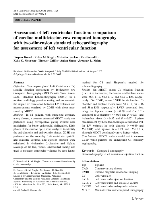 (PDF) Assessment of left ventricular function: comparison of cardiac ...