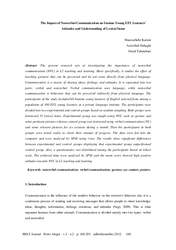 (PDF) The Impact of Nonverbal Communication on Iranian Young EFL ...